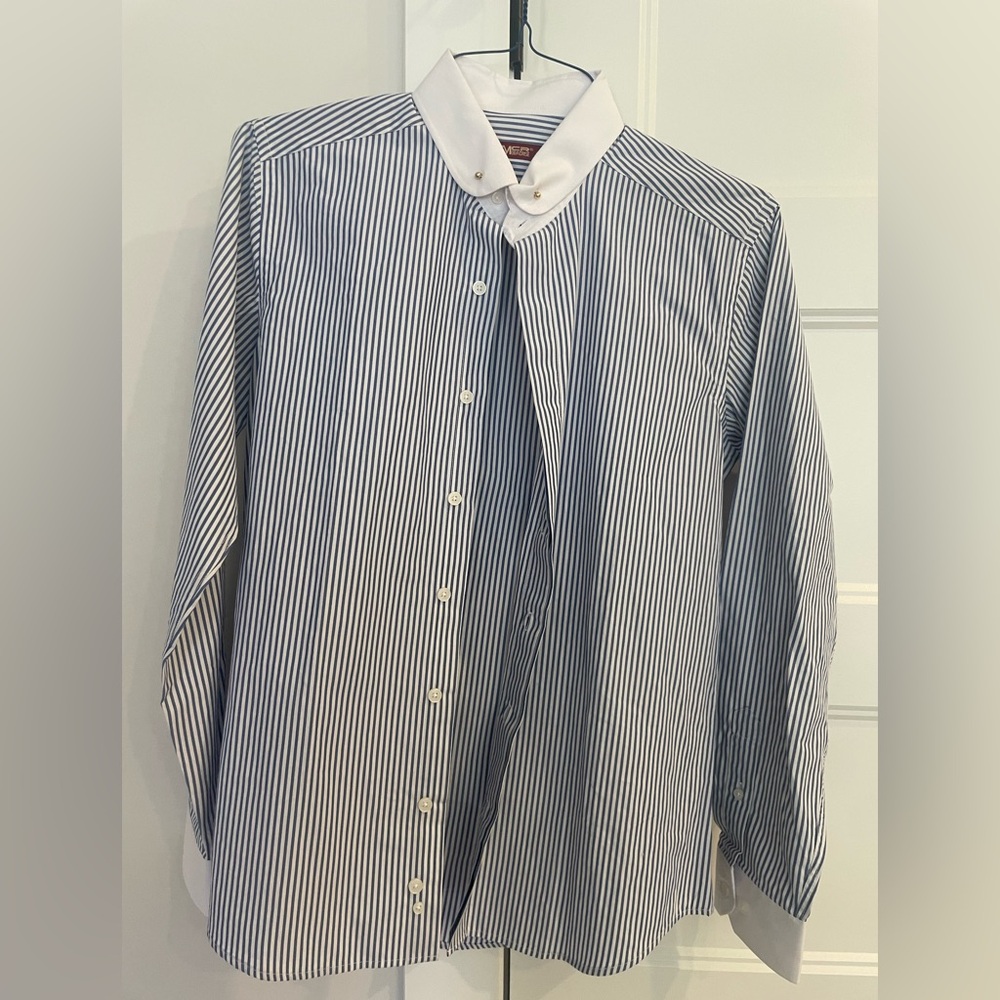 Classic Striped Dress Shirt with White Collar